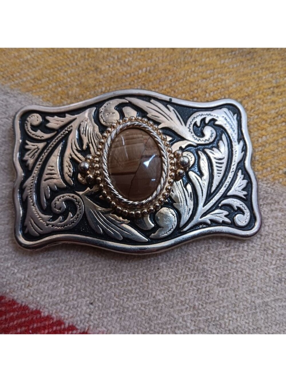 Vintage Cowboy Ornate Western Belt Buckle With Decorative Stone Centerpiece